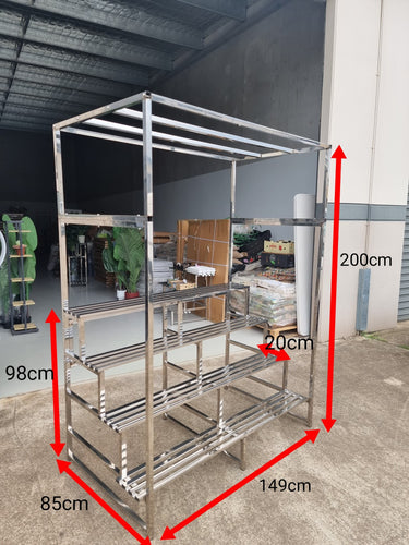 4 Tier Stainless Steel Plant Stand with roof rack for shade cloth /hanging area