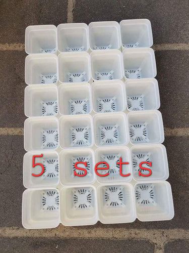 5 Set  x 7cm White Plastic Seedling Pots + Holding Tray